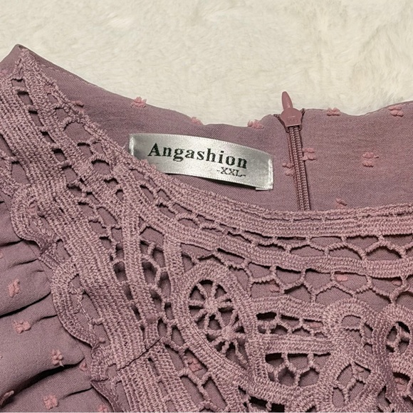 Angashion Mauve Crochet Lace Ruffle Romper XXL Swiss Dot Coquette Cottagecore - Picture 3 of 9